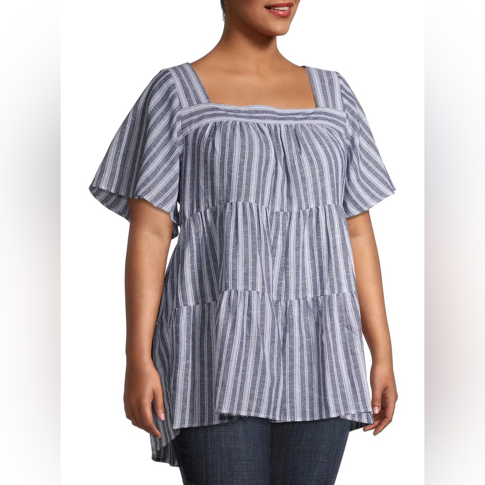 Terra & Sky Navy and White Striped Blouse